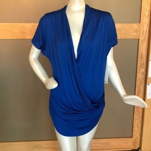 Blue extended sleeve wrap top